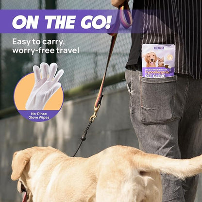 Cleaning & Deodorizing Bathing Wipes for Dogs & Cats, Nourish Fur Coconut Oil Grooming Wipes for Dogs, Pet Cleaning Gloves Wipes for Daily Care and Traveling, Hypoallergenic (Verbena Scent)