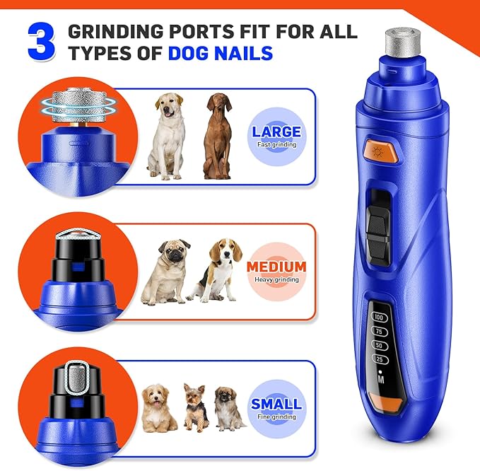 Dog Nail Grinder Super Quiet Dog Nail Trimmers 3 Grinding Wheels 3 Speed Rechargeable Pet Nail Grinder LED Display Dog Nail Clippers Kit for Large Medium Small Dogs Cats Dog Nail File Toenail Clippers