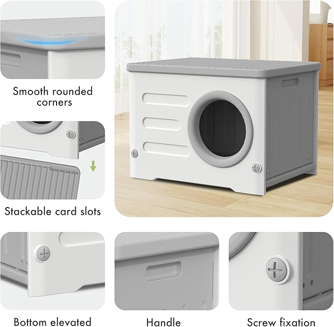 Plastic Cave-Style Cat House for Outdoor Indoor Use, Weatherproof&Insulated Feral Shelter Elevated Stackable Waterproof Cat House with Bed Cushion(Green)