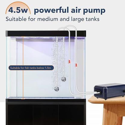 hygger Aquarium Air Pump,Adjustable Oxygen Pump，Silent Powerful Aerator Pump 2W/3W/4.5W/6W/ 1/2 Air Outlets Ultra for Up to 100 Gallon Tank