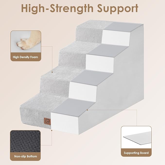 EHEYCIGA Dog Stairs for Small Dog 19.7”H, 4-Step Slope Dog Stairs for High Beds and Couch, Pet Steps with Non-Slip Bottom, Low Ramp and Larger Step Area