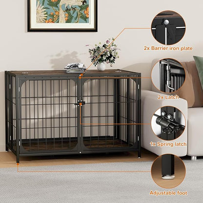 Himix Dog Crate Furniture, XL Dog Crate Furniture for Large Medium Dogs, Wood Dog Crate Table with Sturdy Metal, Heavy Duty Dog Kennel Indoor 40.15''x 25''x 27.56'' (Rustic Brown)