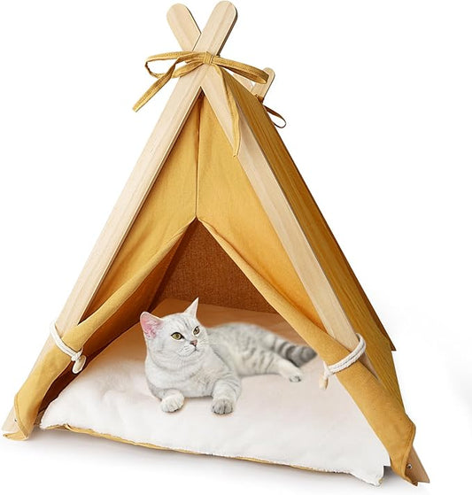 Pet Teepee with Thick Cushion, Portable Dog House Tipi Bed Pet Tents for Small Dogs Puppy and Cats, 24 * 22 in