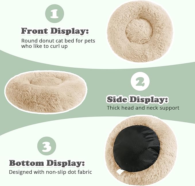 JOLLYVOGUE Dog Beds, Calming Small Dog Bed, Anti-Anxiety Dog Bed for Small Dogs, Fluffy Donut Dog Bed, Cozy Dog Cat Cushion Bed for Small Medium Dogs (24")