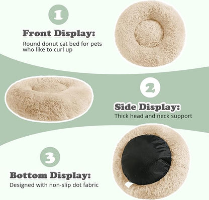 JOLLYVOGUE Dog Beds, Calming Small Dog Bed, Anti-Anxiety Dog Bed for Small Dogs, Fluffy Donut Dog Bed, Cozy Dog Cat Cushion Bed for Small Medium Dogs (24")