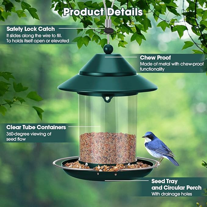Bird Feeders for Outdoors, Chew Proof Metal Hanging Bird Feeder, Wild Birdfeeders for Outside Garden Yard Decoration Viewing Cardinal Finch