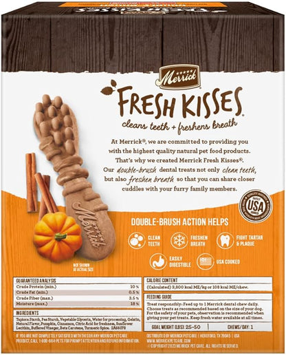 Merrick Fresh Kisses Natural Dental Chews, Treats Infused With Pumpkin and Cinnamon For Medium Dogs 25-50 Lbs - 20 oz. Bag
