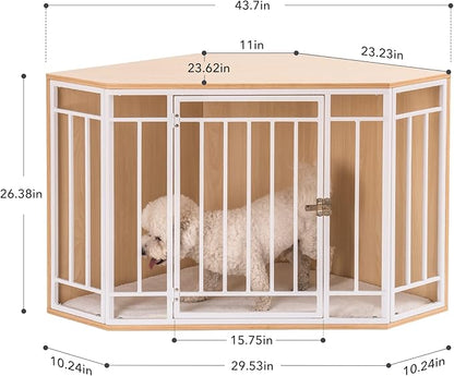 MEWOO Corner Dog Crate Furniture with Cushion, Wooden Dog Kennel End Table, Doghouse, Pet Crate for Indoor Use, Dog Cages for Small Medium Dogs Indoor