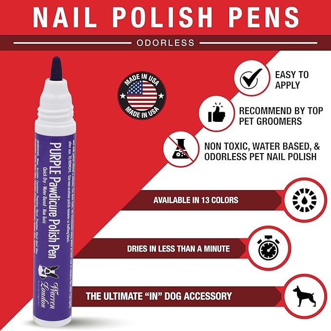 Warren London Pawdicure Dog Nail Polish Pens | Made in USA | Quick Dry, Low Odor, Non-Toxic Dog Accessories | Ideal for Dog Birthday, Dog Costume | 13 Colors | Purple