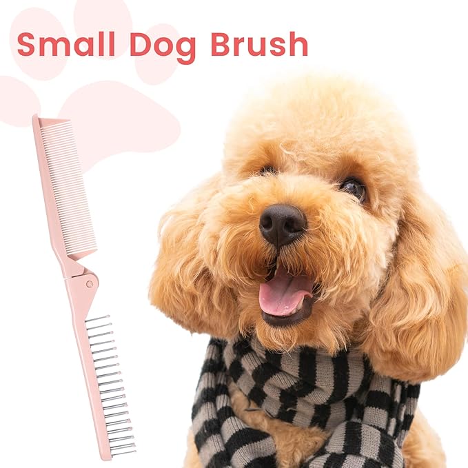 Small Dog Brushes for Grooming Foldable Brush for Pets Puppy hair brush Pet Comb for Dogs Grooming Tool for Small Dogs, for Yorkie, Shih Tzu, Maltipoo, Dog Hair Remover Brushes, Pink