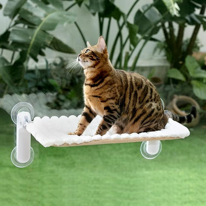 Sunhoo Cat Window Perch Hammock Foldable Kitten Bed Windowsill Seat with Suction Cup for Large Indoor Cats Inside Kitty Window Sill Ledge Shelf Hold Up to 40lbs Machine Washable 21.26*11.8in(White, M)