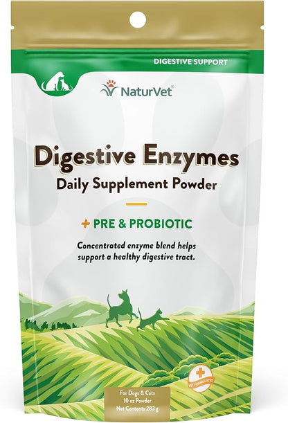 NaturVet  Digestive Enzymes - Plus Probiotics & Prebiotics  Helps Support Diet Change & A Healthy Digestive Tract  for Dogs & Cats  10 oz Powder