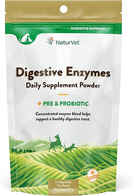 NaturVet  Digestive Enzymes - Plus Probiotics & Prebiotics  Helps Support Diet Change & A Healthy Digestive Tract  for Dogs & Cats  10 oz Powder