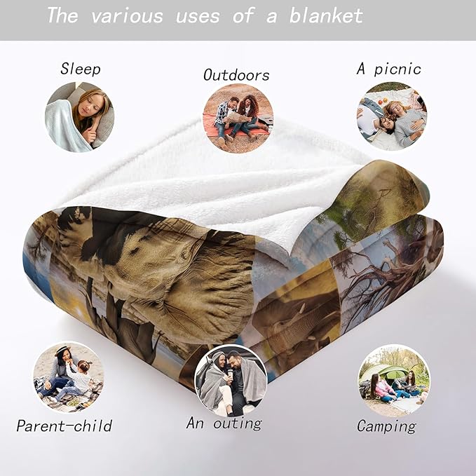 Elephants Throw Blanket - Ultra Soft, Cozy Plush Flannel - Lightweight, Warm, and Fuzzy, Perfect for Couch, Office, or Travel - Fluffy, Decorative Home Accessory 40_50 Inch