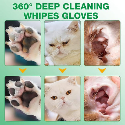 Pet Glove Wipes UNSCENTED for Dogs and Cats No-Rinse, Deodorizing, Grooming Gloves for Paws, Face, Butt, and Legs, Portable Travel-Friendly, Family Stockpile, 10 PCS Hypoallergenic Wipes