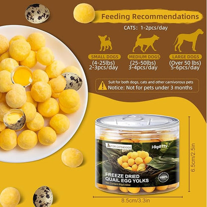 Freeze Dried Cat and Dog Treats Quail Egg Yolk, Healthy Tasty Snacks for Cats Dogs Training, Natural Freeze-Dried Limited Ingredient Quail Egg Yolk,Wholesome and Delicious Snacks for Pets