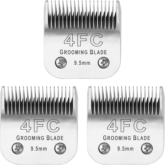 3 Pcs Size 4FC Detachable Dog Grooming Blades, Compatible with Andis, Oster A5, Wahl KM10 Series Clippers, Cut Length 9.5mm, Silver(4FC 9.5mm, 3Pcs)