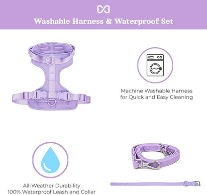 Dog Harness and Leash Set | BearBone No Pull Dog Harness and Waterproof Dog Collar and Leash Set | Heavy Duty Dog Harness, Leash and Collar | Leash, Collar and Harness Large Size Dog (Lilac, Large)