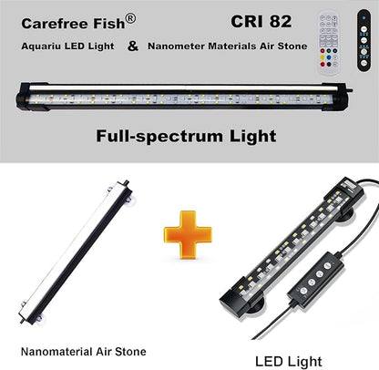 Carefree Fish Aquarium 24/7 Mode Timer Submersible LED Light Full Spectrum CRI 82~85 Tank Underwater Light & Nanometer Materials Air Stone 3Ft Tubing Waterproof Rating IP68 (No Included Air Pump)