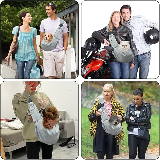 Dog Carrier Sling, Adjustable Shoulder Strap Dog Carriers for Small Dogs, Puppy Carrier Purse for Pet Cat with Front Zipper Pocket Safety Belt Machine Washable Holder