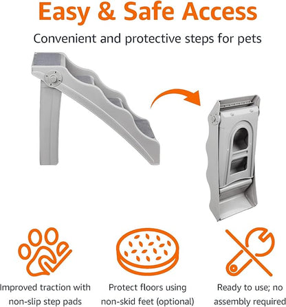 Amazon Basics Foldable Non-Slip Steps for Dogs and Cats, Grey, 23.90" x 16.10" x 19.76"