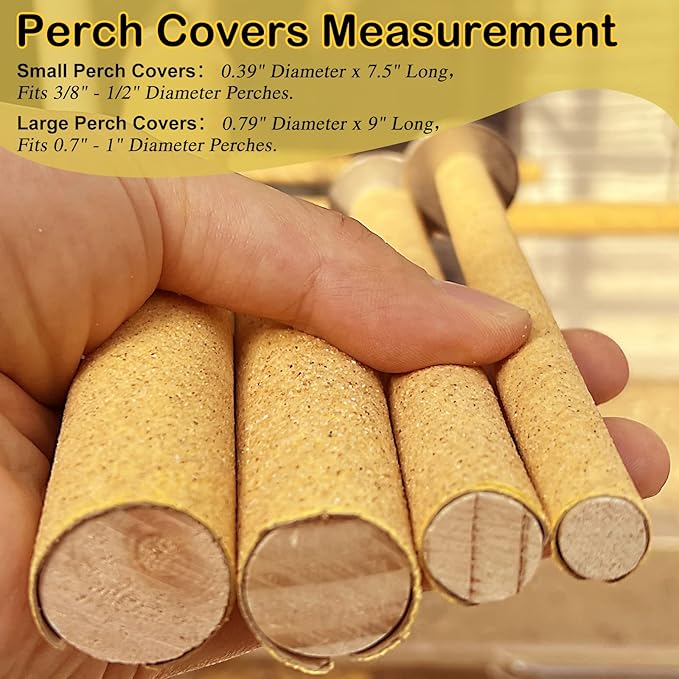 S&X Bird Perch Covers, Sand Perch Covers Sandpaper for Budgies, Canaries, Parakeets, Lovebirds and Other Small Birds (36-Pack Small 7.5" x 0.4")