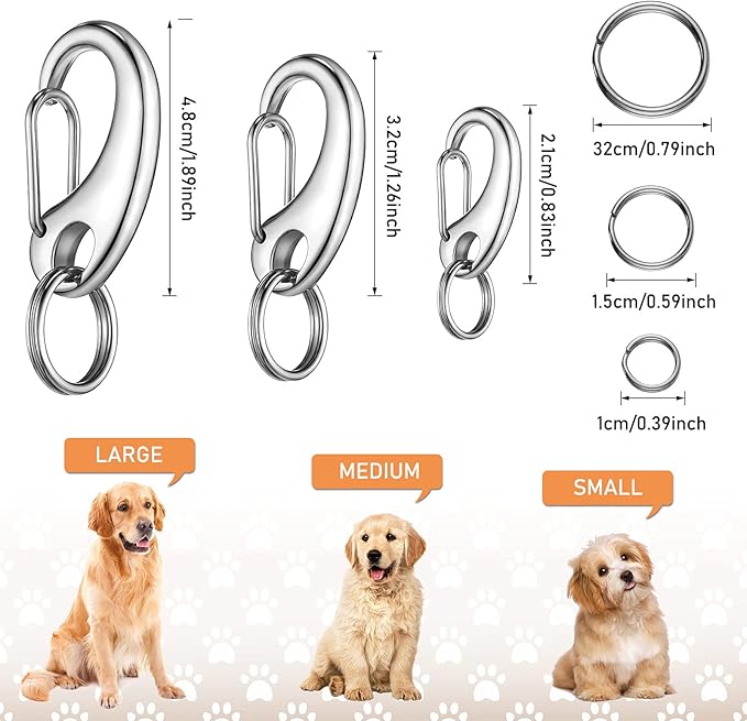 18 Pieces Leash Dog Tag Clip Pet ID Tag Pet Tag Clip Quick Clip Combos Pet ID Tag with Rings, Stainless Steel Quick Clips Pet ID Tag Holder for Dog Cat