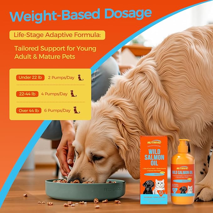 Wild Alaska Salmon Oil for Dogs & Cats Fish Oil Omega 3 Supplements with EPA & DHA for Skin & Coat, Immune, Brain, Joint and Heart Health, Dog & Cat Fish Oil Supplements 236mlï¼8fl ozï¼