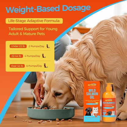 Wild Alaska Salmon Oil for Dogs & Cats Fish Oil Omega 3 Supplements with EPA & DHA for Skin & Coat, Immune, Brain, Joint and Heart Health, Dog & Cat Fish Oil Supplements 236mlï¼8fl ozï¼