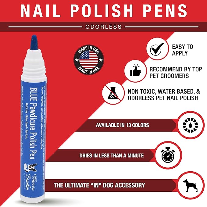 Warren London Pawdicure Dog Nail Polish Pens | Made in USA | Quick Dry, Low Odor, Non-Toxic Dog Accessories | Ideal for Dog Birthday, Dog Costume | Dries in Under 1 Minute | 13 Colors | Blue
