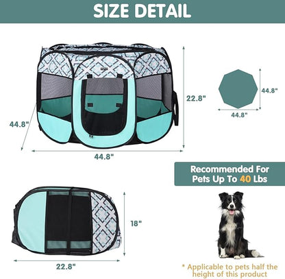 Lucky Monet Foldable Dog Playpen Enclosed Cat Puppy Playpen Indoor Pop Up Pet Animal Playpen Outdoor Kennel Cage Pen Tent for Small Medium Dog Puppy Cat Kitten Rabbit - 45" L x 45" W x 23" H