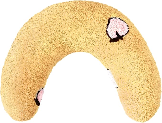 Lystaii Cat Pillow for Indoor Pet Cat Dog Calming Pillow Soft Fluffy Cat Bed Pillow Dog Neck Pillow Pet Toy Half Donut Anxiety Relief Pet Pillow with Cute Embroidery Pattern (Yellow, Peaches)