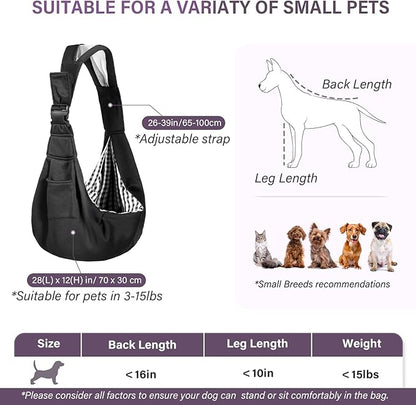 City & Cuddle Dog Carrier Sling for Small Dogs, Puppy Sling Carrier for 3-15 lbs Dog Cat with Zipper & Adjustable Strap Reduce Pain, Pet Sling Purse with Safety Harness Travel Pouch Carry Bag Black