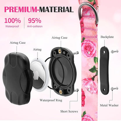 Airtag Dog Collar for Small Dogs, Rose-Pink Dog Collars Girl with AirTag Holder Waterproof Airtag Case, Including Flower Spring Dog Collar Bowtie, for All Female Dogs ï»