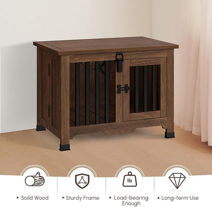 Wooden Dog Crate Furniture,Foldable and Portable Dog Kennel Furniture Indoor,Decorative Dog Crate End Table No Assembly.(Small,Maroon)