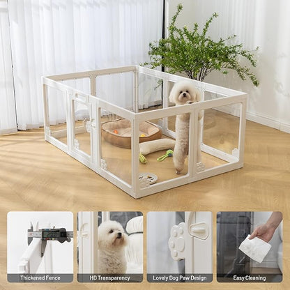 Dog Playpen Clear Acrylic Plastic for Puppy Cat Rabbit Transparent Pet Pen Puppy Playpen Indoor Easy Assemble Foldable Whelping Box for Dogs Puppy Playpen with Gate (10 PCS)