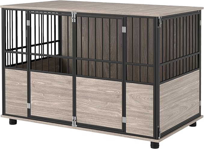 PawHut 46" Dog Crate Furniture End Table, Wooden Dog Kennel Indoor Pet House with 3 Doors, for Small to Large Dogs