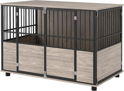 PawHut 46" Dog Crate Furniture End Table, Wooden Dog Kennel Indoor Pet House with 3 Doors, for Small to Large Dogs