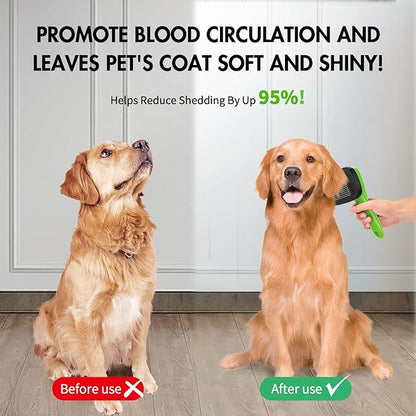 Dog Brush Kit - Self-Cleaning Slicker Brush with Bath Brush & Undercoat Rake | Deshedding Tools for Large - Small Dogs & Cats, Professional 3-in-1 Pet Grooming Set for Heavy Shedding, Green