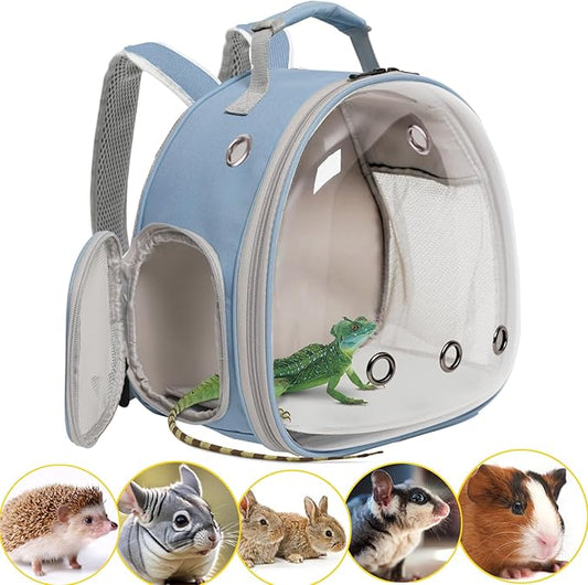 Hamster Backpack Carrier, Bearded Dragon Carrier Backpack with Clear Bubble Window,Small Animal Travel Backpack for Sugar Glider Hedgehog Rat Parrot, Airline Approved (Blue, Backpack)