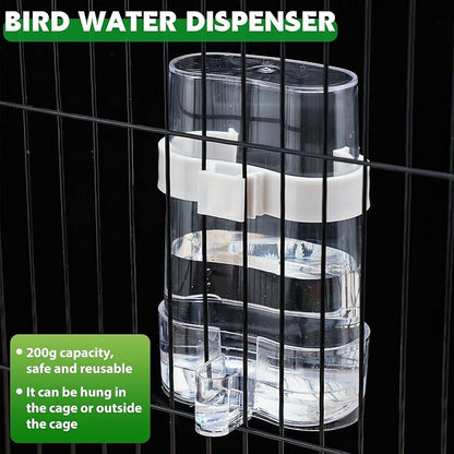 7 Pcs No Mess Bird Feeders Set Automatic Clear Parrot Feeder and Watered Dispenser Cage Accessories Stainless Steel Parrot Fruit Vegetable Skewer Foraging for Lovebirds Budgies Canary Finch