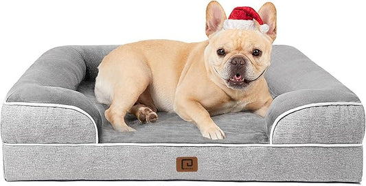 EHEYCIGA Orthopedic Dog Bed for Medium Dogs, Waterproof Memory Foam Medium Dog Beds with Sides, Non-Slip Bottom and Egg-Crate Foam Medium Dog Couch Bed with Washable Removable Cover, Grey