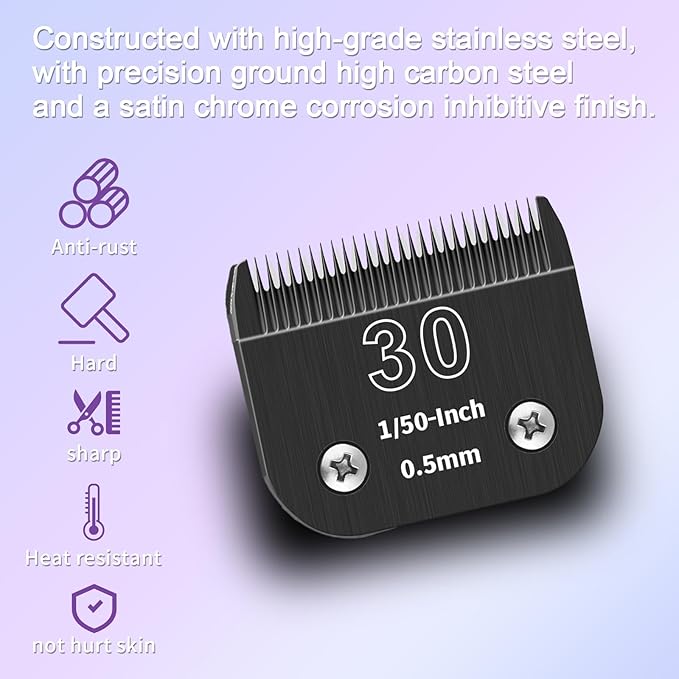 30# Detachable Pet Dog Grooming Blades, Compatible with Ainds, Oster A5, Wahl KM-10 and Other Series Clippers, Size: 30# Blade 1/50-Inch 0.5mm Cut Length. Black-3Pcs.