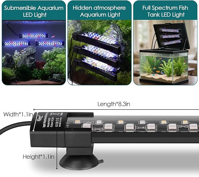 hygger Dual-Channel Controller Submersible Aquarium LED Light, 24/7 Mode Full Spectrum Hidden Fish Tank Light with 3 Rows Beads 7 Colors Auto On Off, Adjustable Timer Brightness (3)