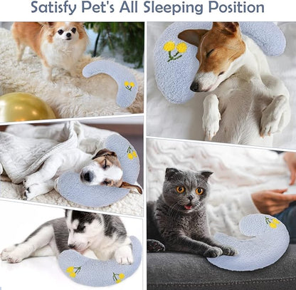 T'CHAQUE Dog Pillow Bed, Cat Calming Pillow, Dog Neck Pillow for Joint Relief Sleeping, Ultra Soft Half Donut Cuddler, Pillow Pet for Upper Spine Support, Doggy/Kitten Pillow Training Toy, BlueFlower