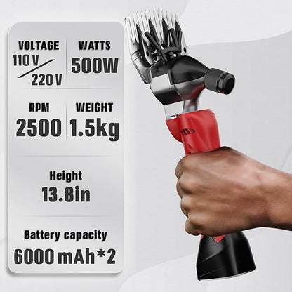 500W Cordless Sheep Shears, Professional Electric Sheep Shearing Clippers with 2 PCS Rechargeable 2 Ah Lithium Battery, Heavy Duty Animal Clippers for Alpacas Goats Cattle Farm Livestock Pet