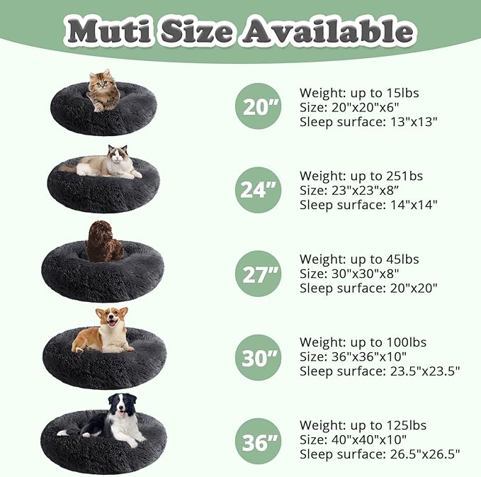 JOLLYVOGUE Dog Beds, Calming Small Dog Bed, Anti-Anxiety Dog Bed for Small Dogs, Fluffy Donut Dog Bed, Cozy Dog Cat Cushion Bed for Small Medium Dogs (24")