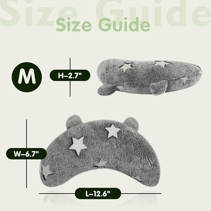 Dog Calming Pillow Glow in The Dark, Soft U-Shaped Pet Pillows for Dogs & Cats, Machine Washable, Dog Neck Pillow, Joint Relief, Better Sleep (Medium, Gray)