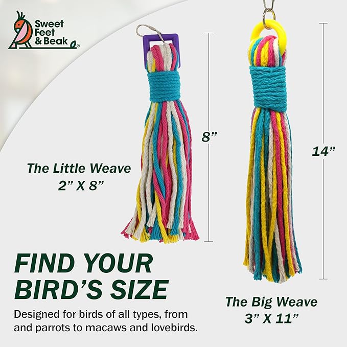 Platinum Tweeter Weave Bird Toys - Perfect Cage Toy for Playing & Preening - Colorful, Safe, Cotton Rope - Birds Cage Playground Accessories & Supplies - Parrot Toys (Large)