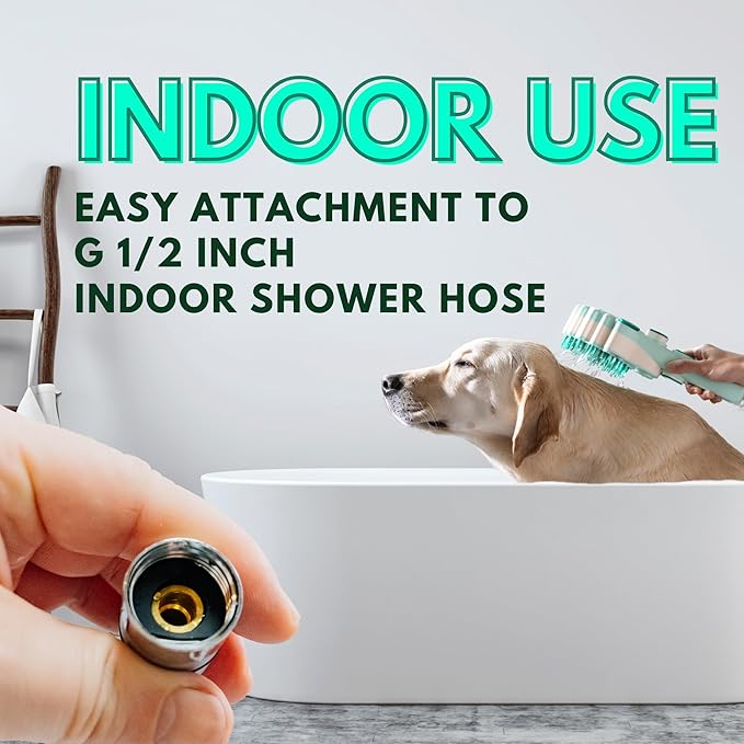 Forlina multi-functional dog shower attachment | one handed operation dog shampoo brush with low joint stress | Large